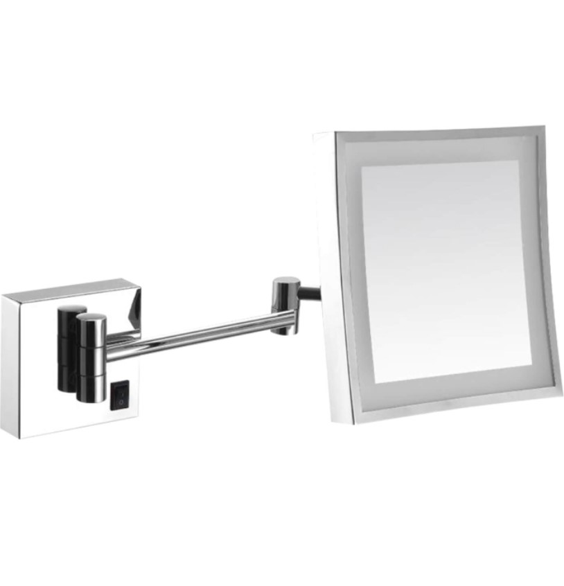 Oglinda patrata cosmetica  brat extensibil si iluminare Led  montare pe perete  252 x 230 mm
